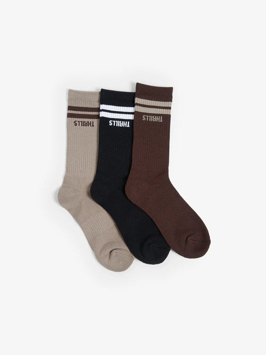 THRILLS Minimal Thrills 3pk Socks - Oyster/Merch Black/Deep Plum