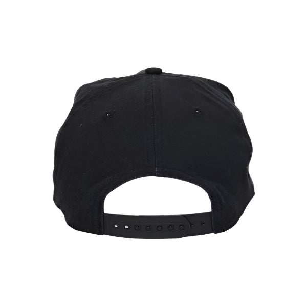 Black cap with a white interior on a light gray background