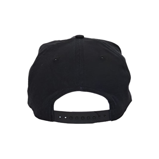 Black cap with a white interior on a light gray background