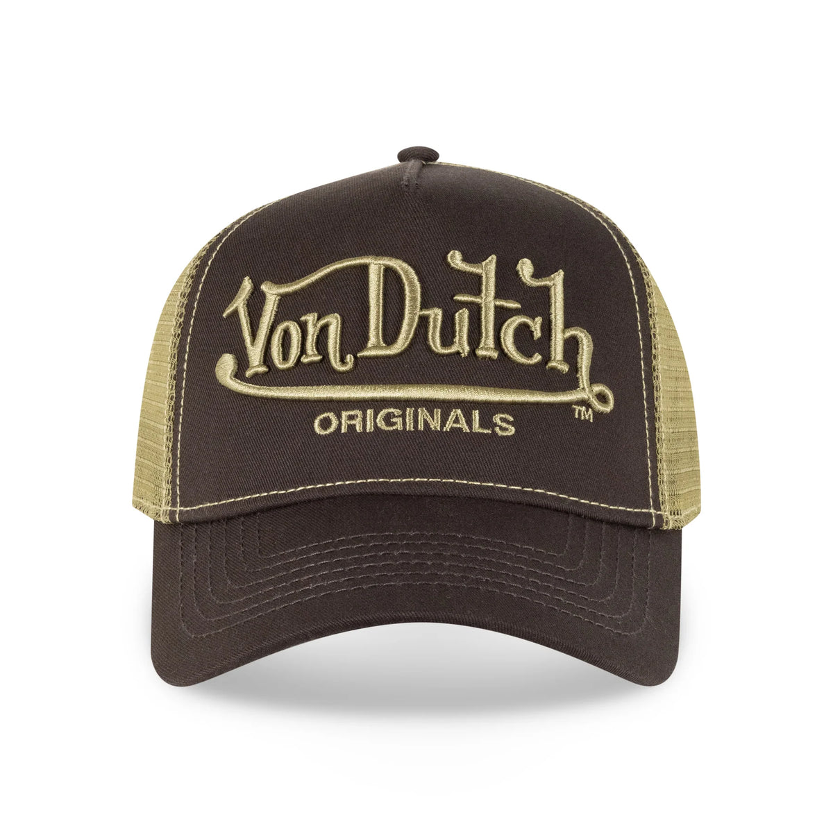 VON DUTCH Big Signature Snapback Trucker Cap - Brown