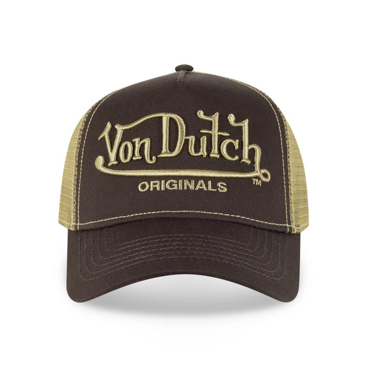 VON DUTCH Big Signature Snapback Trucker Cap - Brown