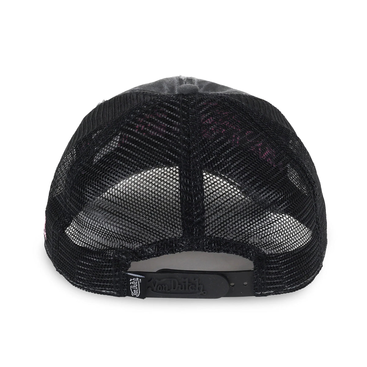 VON DUTCH Distressed Snapback Trucker Cap - Black/Pink