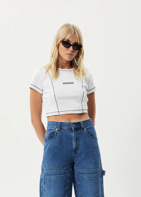 AFENDS Tia Recycled Cropped Womens Rib Tee - White