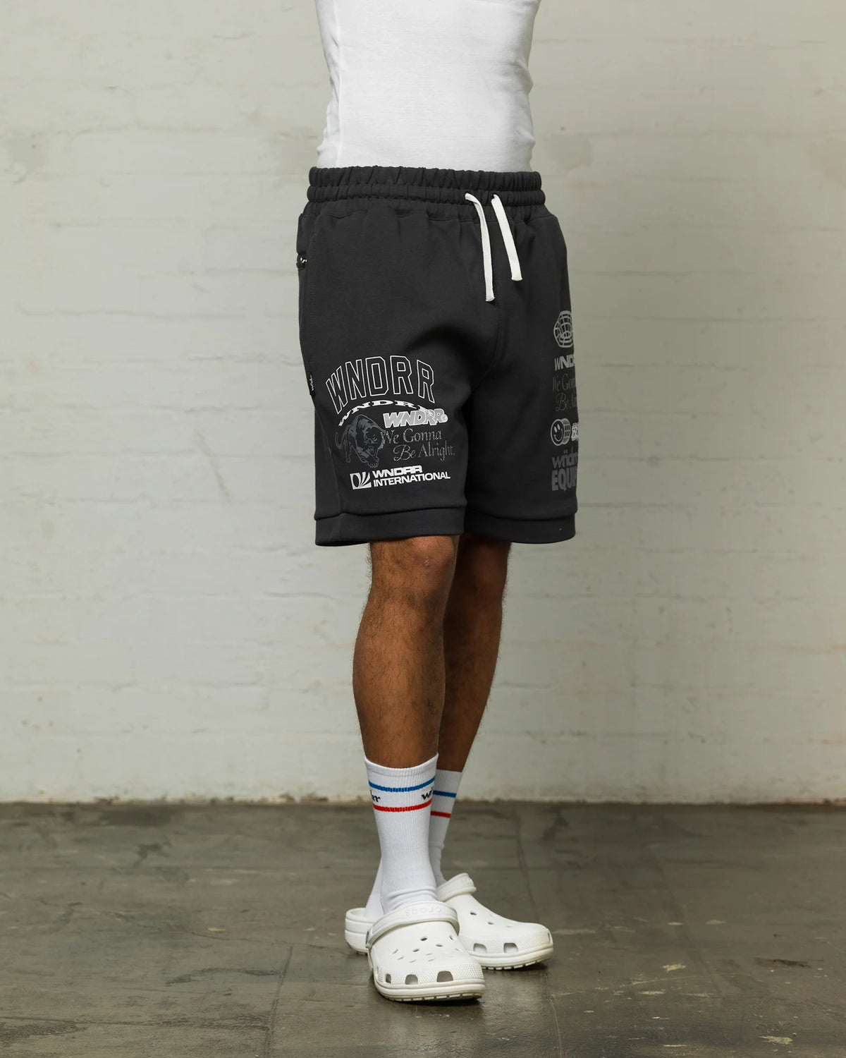 WNDRR Represent Mens Elastic Waist Tech Track Short - Faded Black