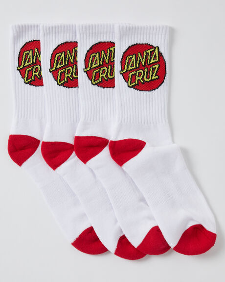 SANTA CRUZ Classic Dot Mens 4pk Socks - White
