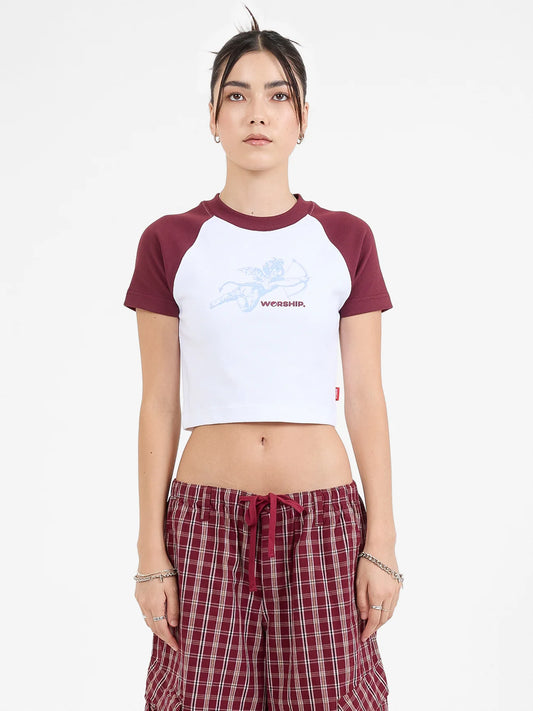 WORSHIP Cherub Raglan Micro Womens Tee - Vintage Wine