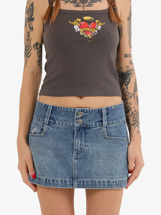 WORSHIP Eat Ur Heart Out Womens Micro Skirt - Dirty Rage Blue