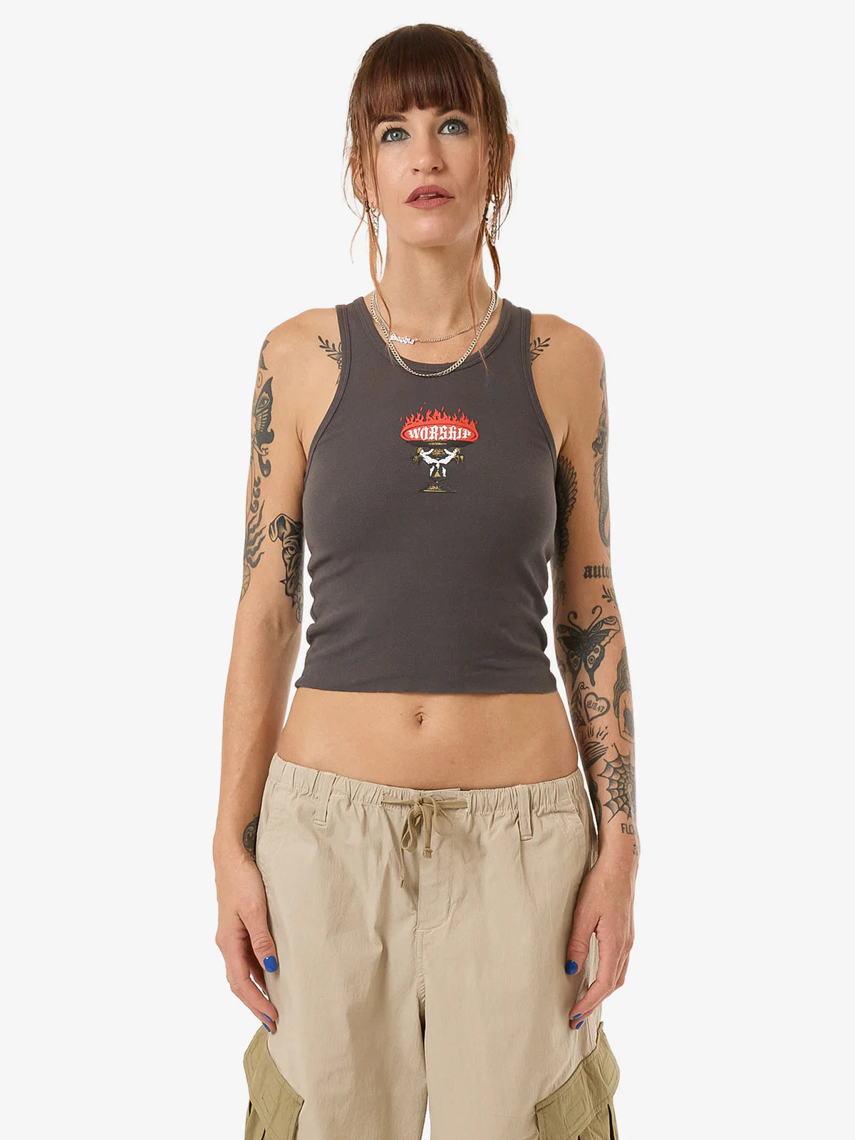 WORSHIP Chalice Racer Womens Tank - Worn Black