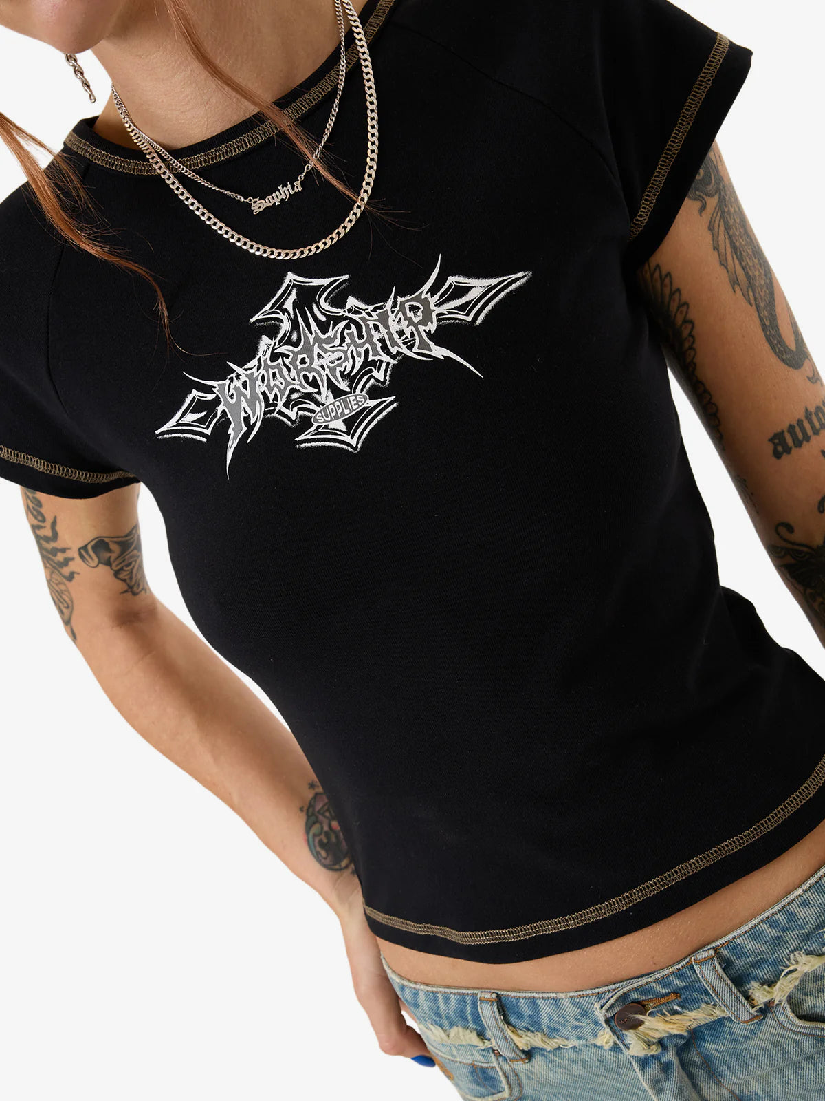 WORSHIP Metalx Womens Y2K Tee - Black