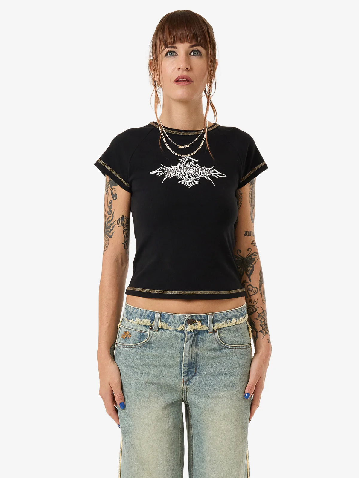 WORSHIP Metalx Womens Y2K Tee - Black