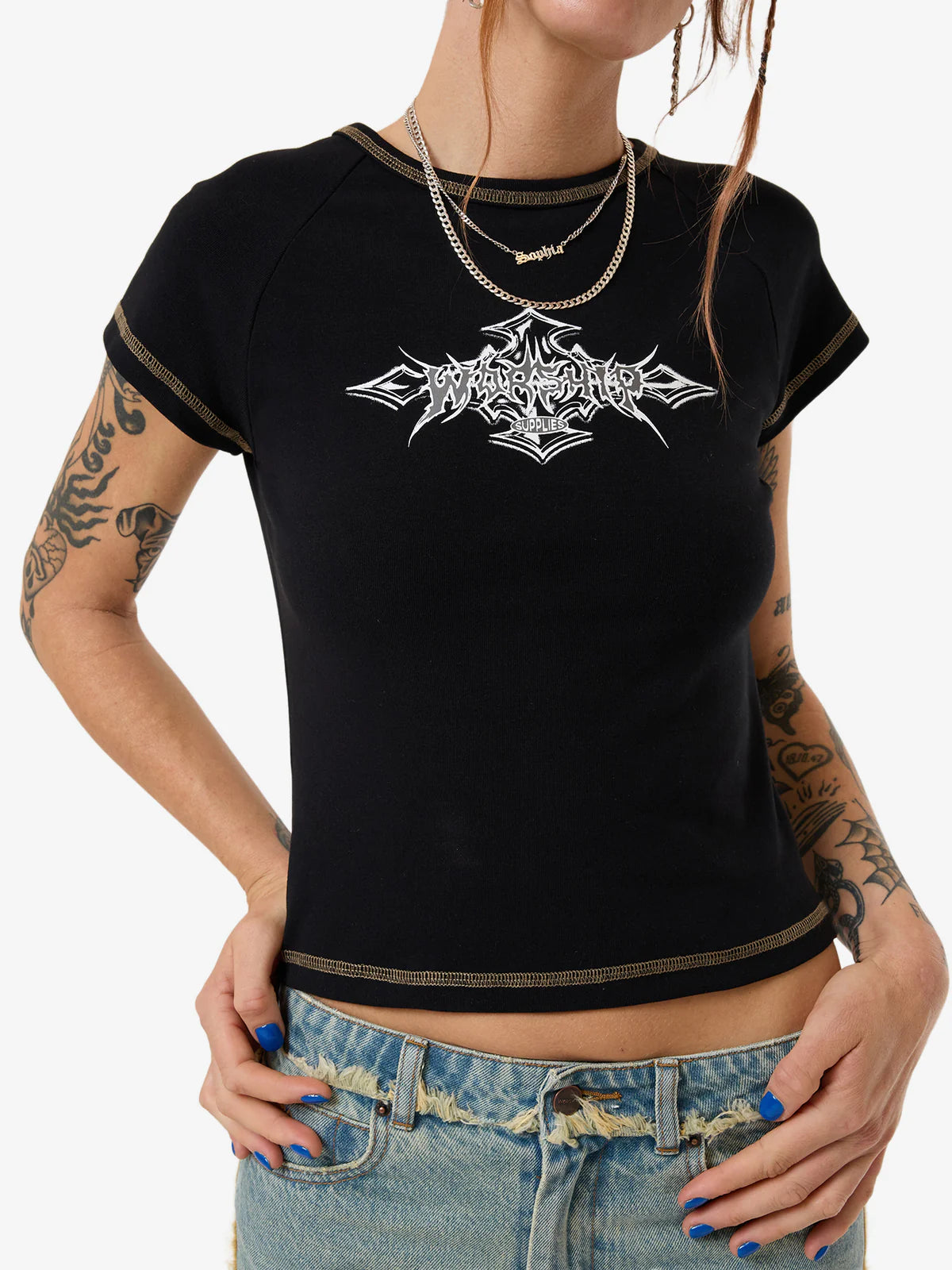 WORSHIP Metalx Womens Y2K Tee - Black