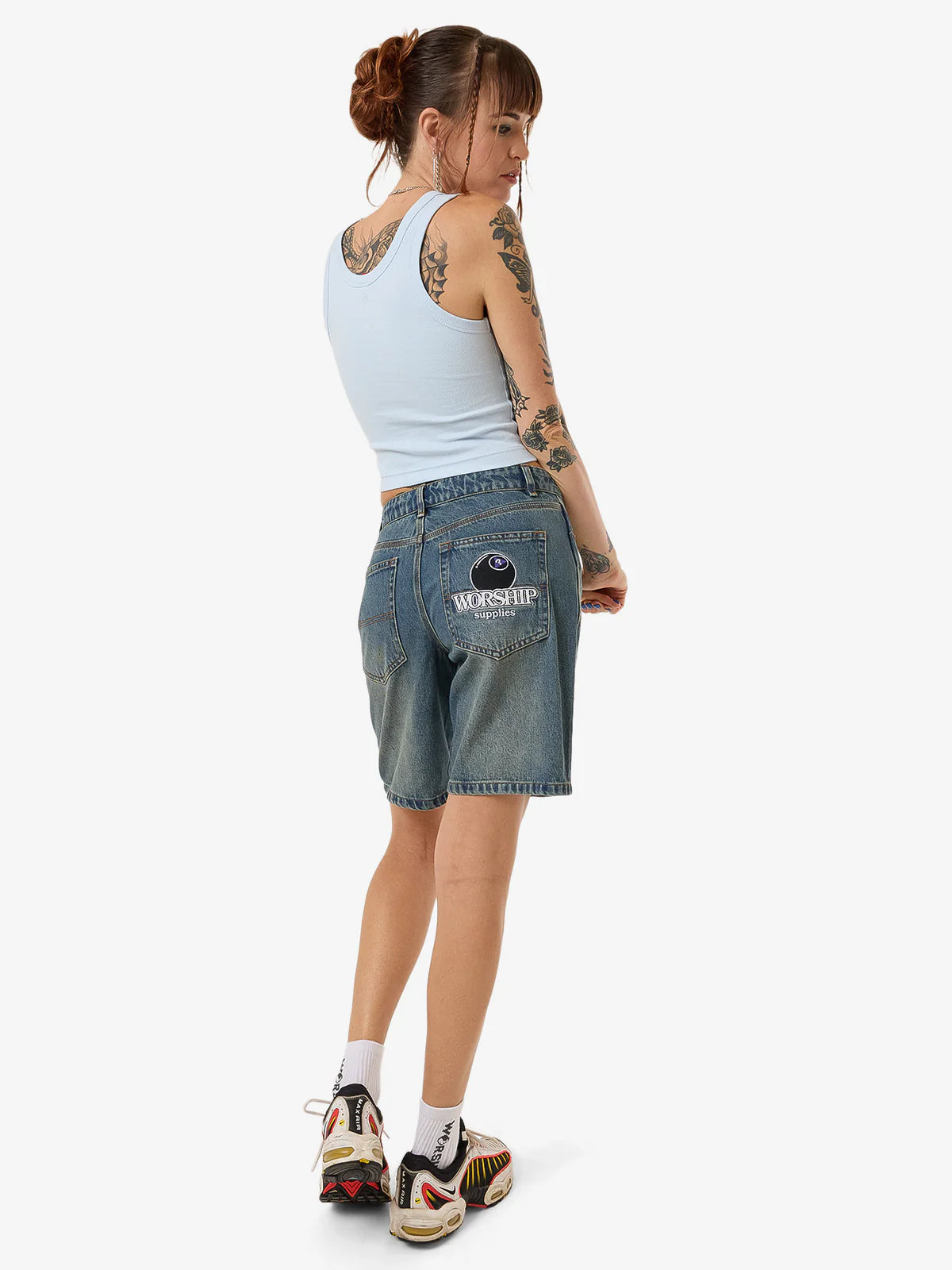 WORSHIP Try Again Sloucher Womens Shorts - Dirty Mid Blue