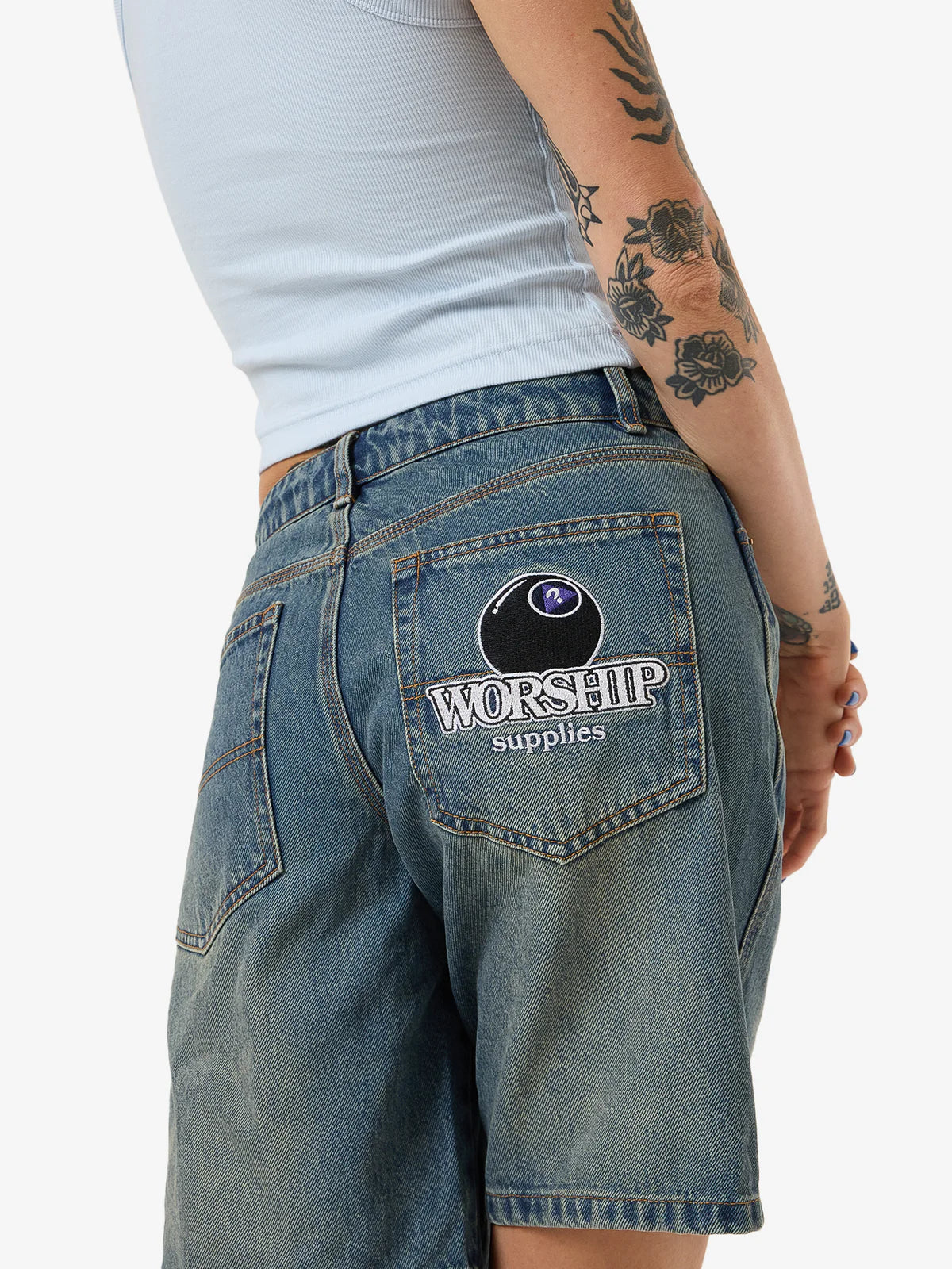 WORSHIP Try Again Sloucher Womens Shorts - Dirty Mid Blue