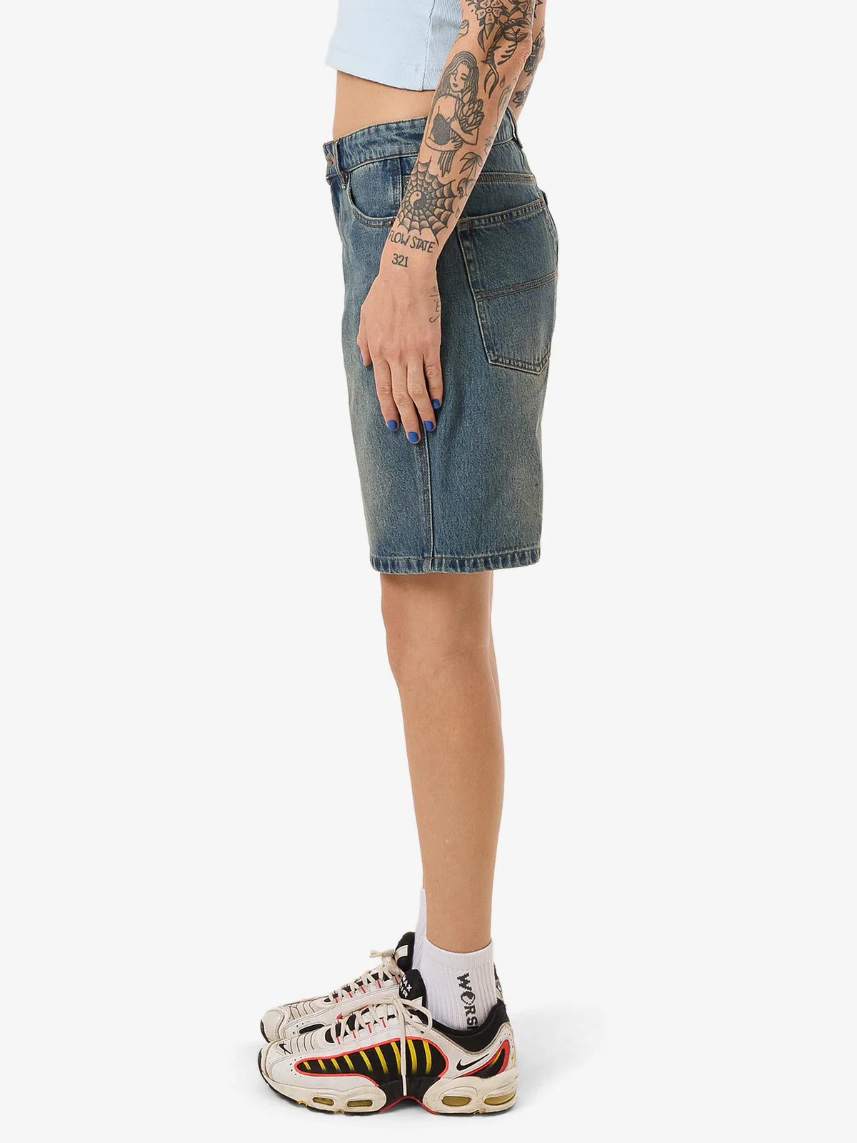 WORSHIP Try Again Sloucher Womens Shorts - Dirty Mid Blue