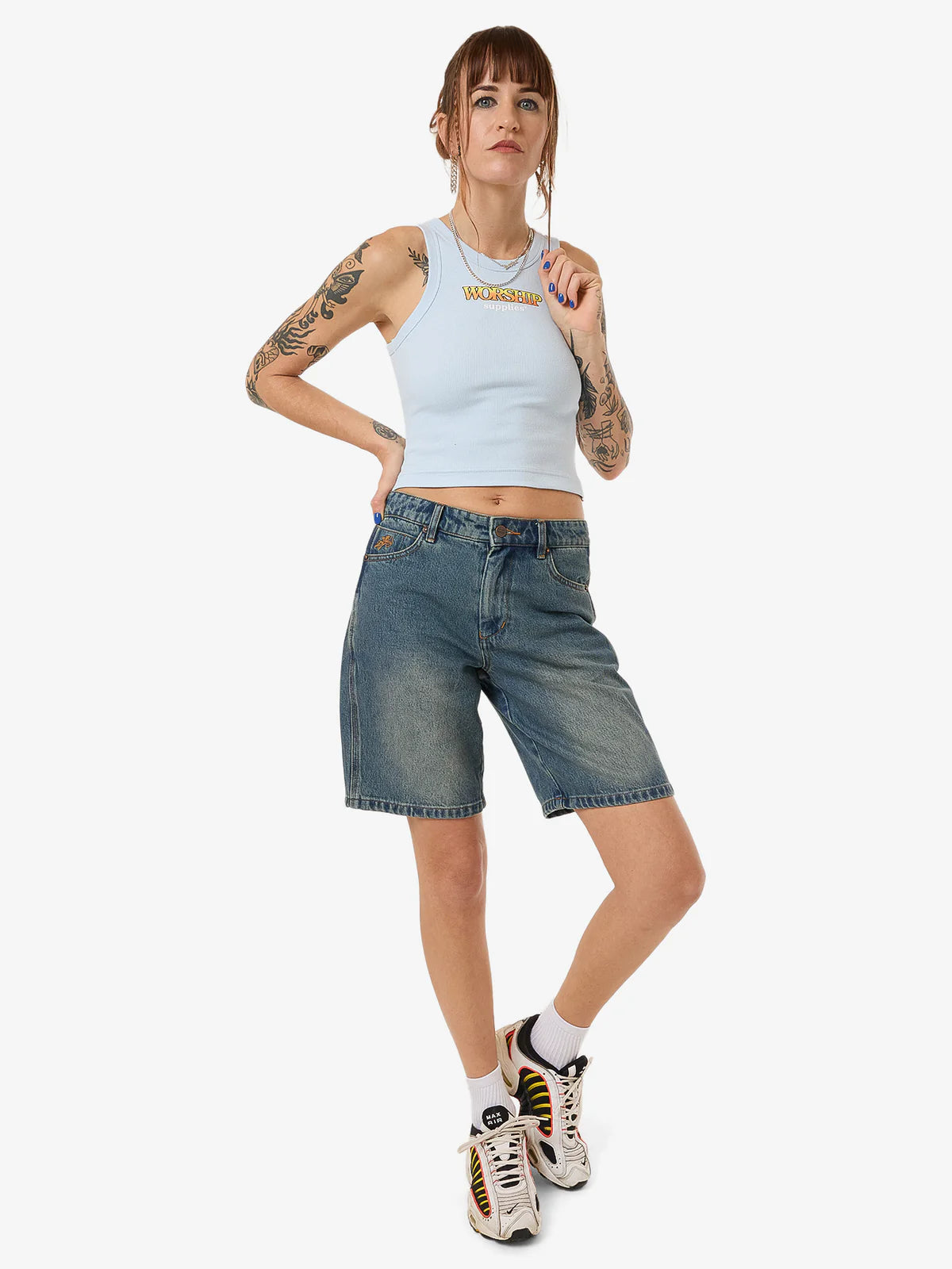 WORSHIP Try Again Sloucher Womens Shorts - Dirty Mid Blue