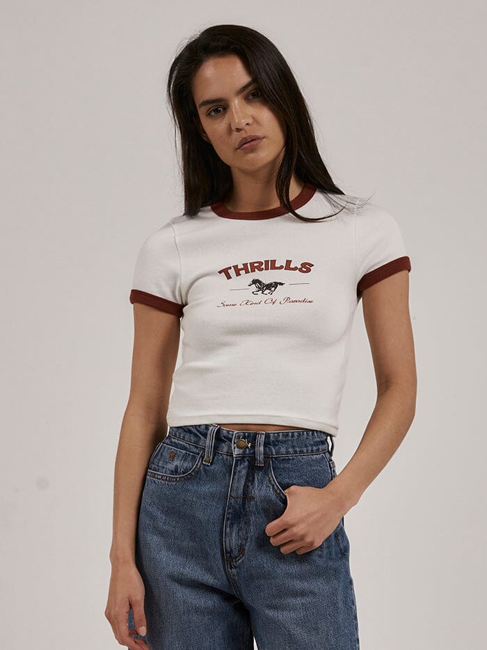 THRILLS Riding in Paradise Y2K Womens Ringer Tee - Dirty White