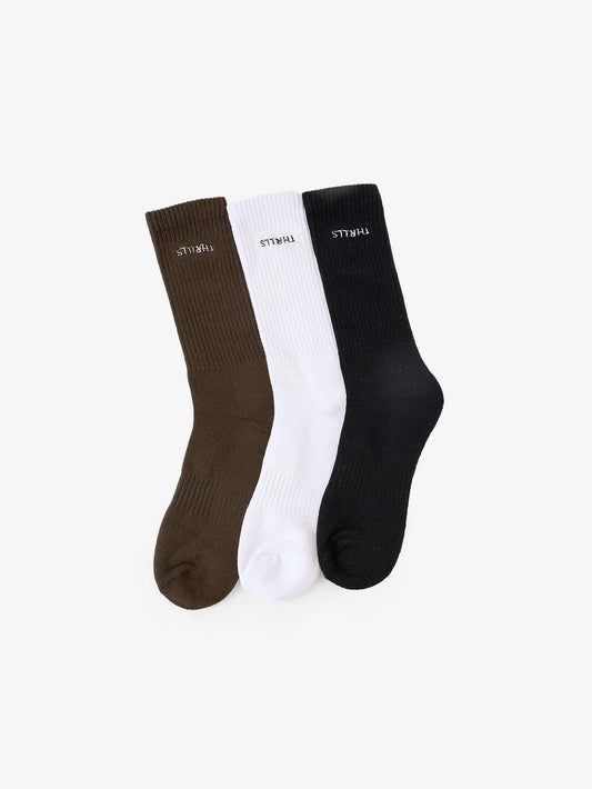 THRILLS Minimal Thrills 3pk Socks - White/Black/Tarmac