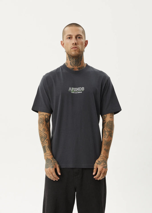 AFENDS Flatline Mens Retro Fit Tee - Charcoal