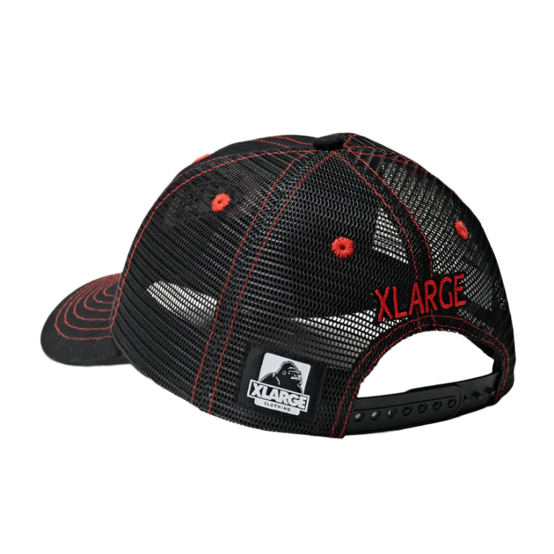 Black cap with red accents and 'XLARGE' branding on a light gray background