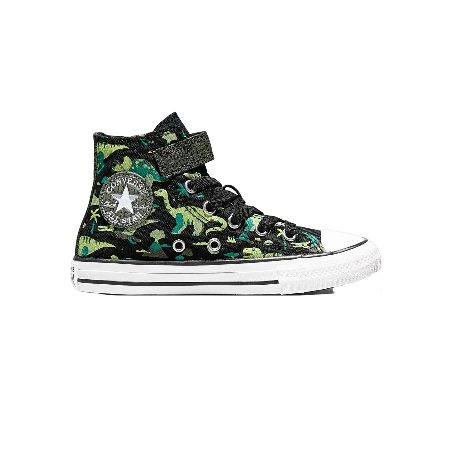CONVERSE Chuck Taylor All Star Dinos Easy On Youth Hi Shoe - Black/White/Neon Mantis