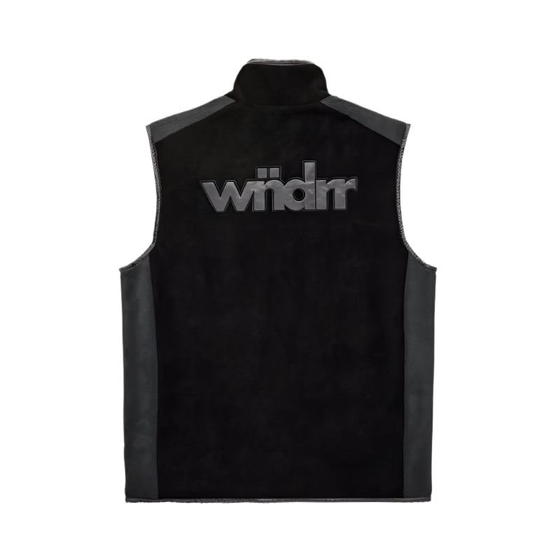 Black vest with 'widerr' logo on a white background