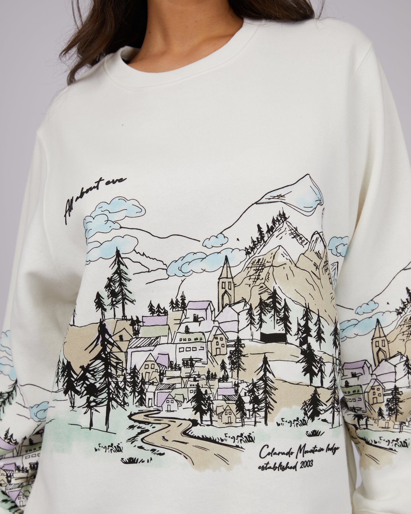 ALL ABOUT EVE Apres Ski Oversized Womens Crew - Vintage White
