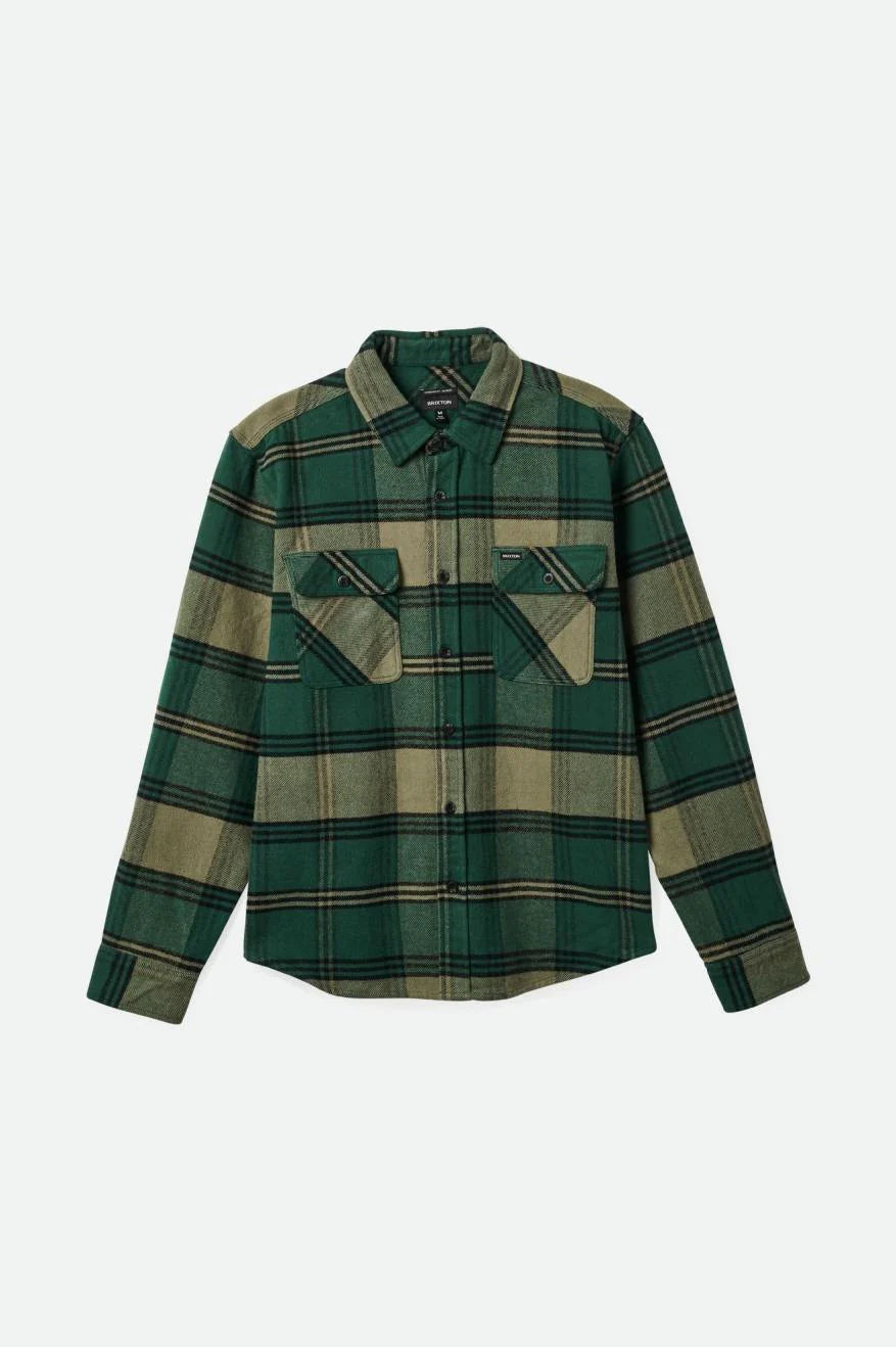 BRIXTON Bowery Mens Heavy Weight L/S Flannel Shirt - Pine Needle/Olive Surplus