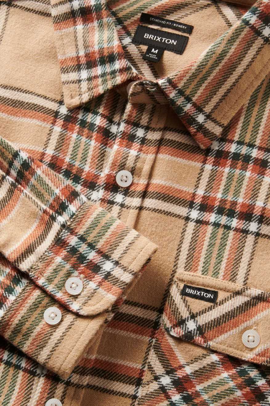 BRIXTON Bowery Mens L/S Flannel Shirt - Sand/Off White/Terracotta