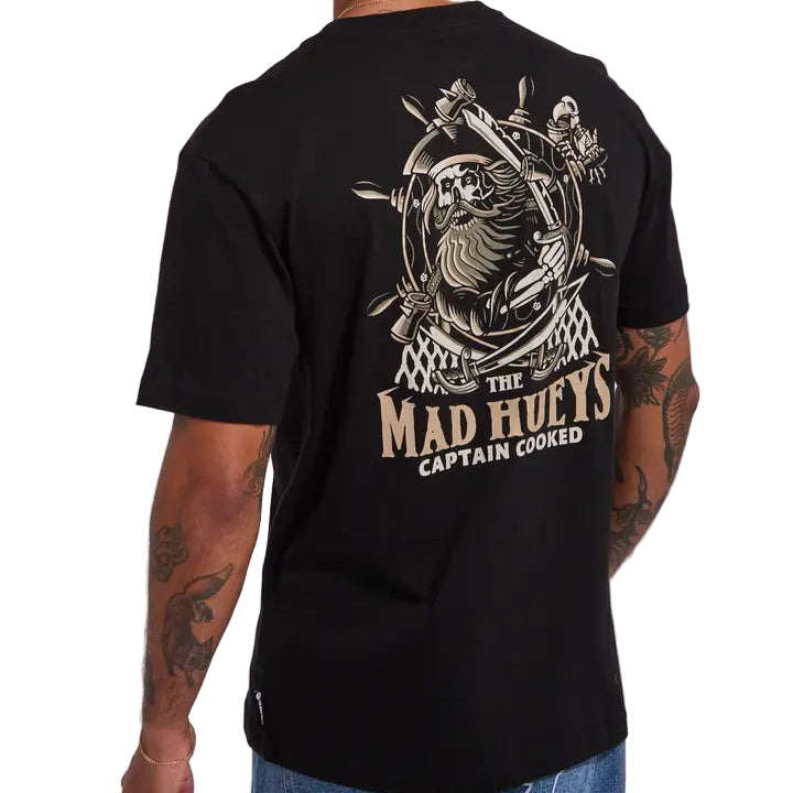 THE MAD HUEYS Captain Ship Faced Mens Tee - Black