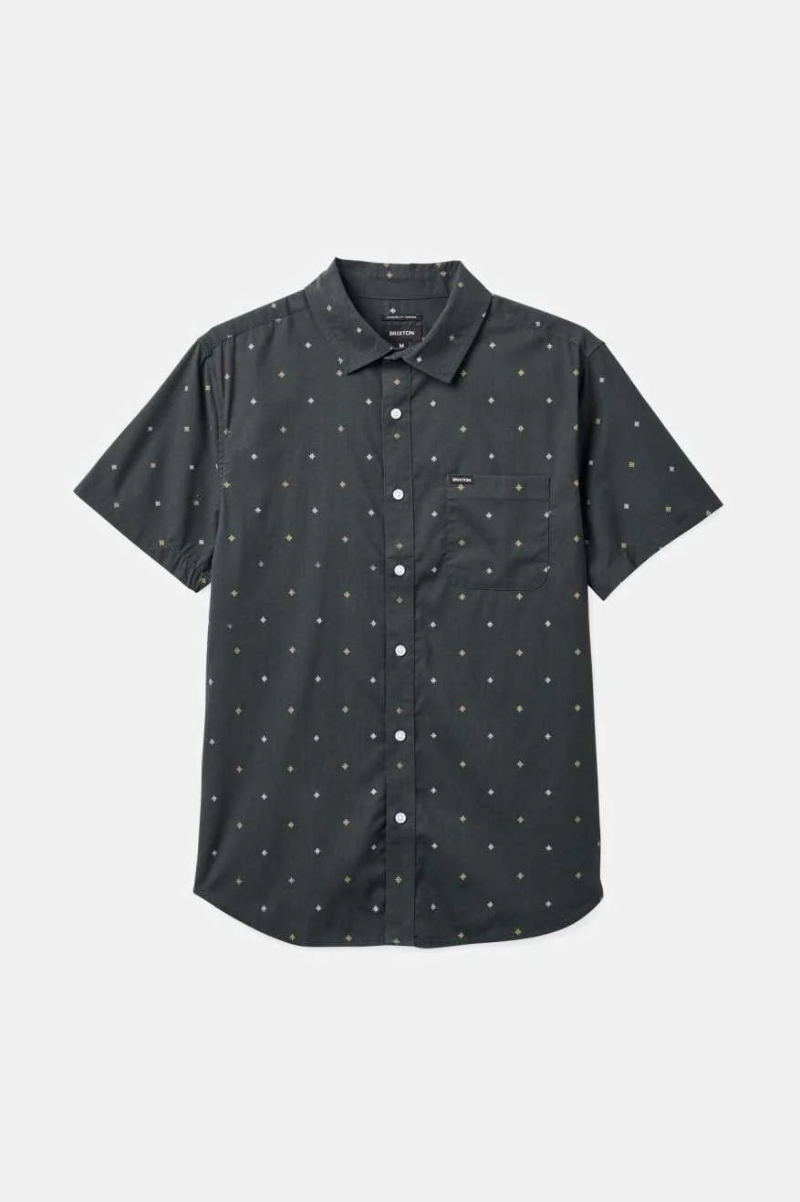 BRIXTON Charter Print Mens Woven S/S Shirt - Washed Black Pyramid