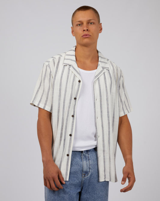 SILENT THEORY Drifter Stripe Mens S/S Shirt - White