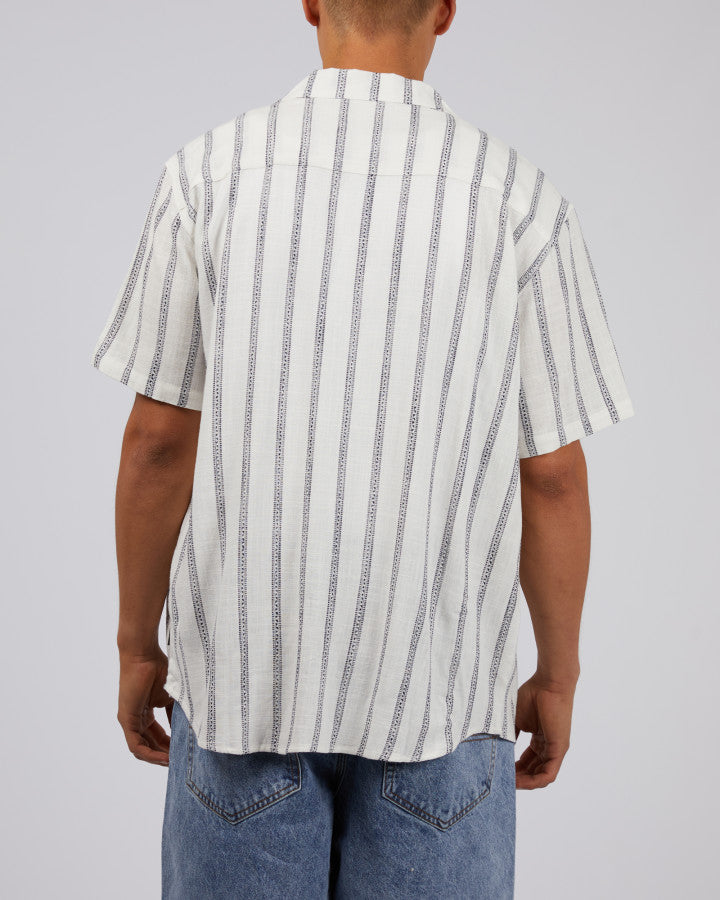 SILENT THEORY Drifter Stripe Mens S/S Shirt - White