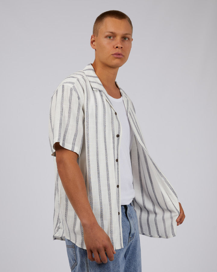 SILENT THEORY Drifter Stripe Mens S/S Shirt - White