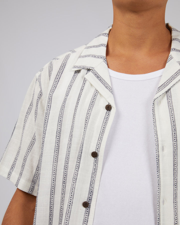 SILENT THEORY Drifter Stripe Mens S/S Shirt - White