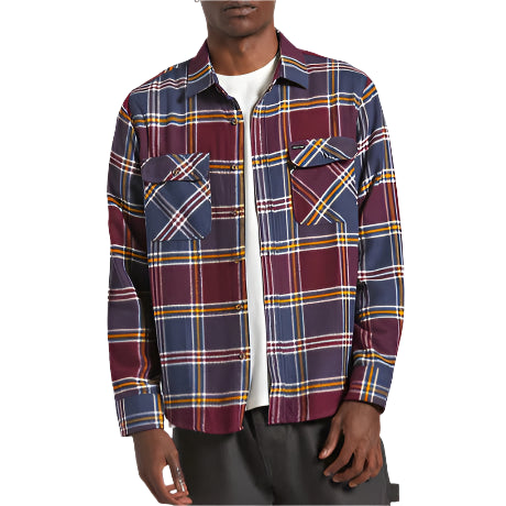 BRIXTON Bowery Mens L/S Flannel Shirt - Mood Indigo/Port/Saffron