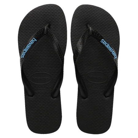HAVAIANAS Rubber Logo Black/Blue Thong - Black