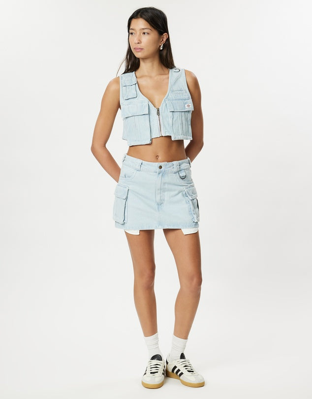 DICKIES 874 Light Denim Cargo Womens Mini Skirt - Sky Blue