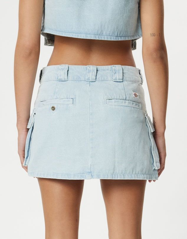 DICKIES 874 Light Denim Cargo Womens Mini Skirt - Sky Blue