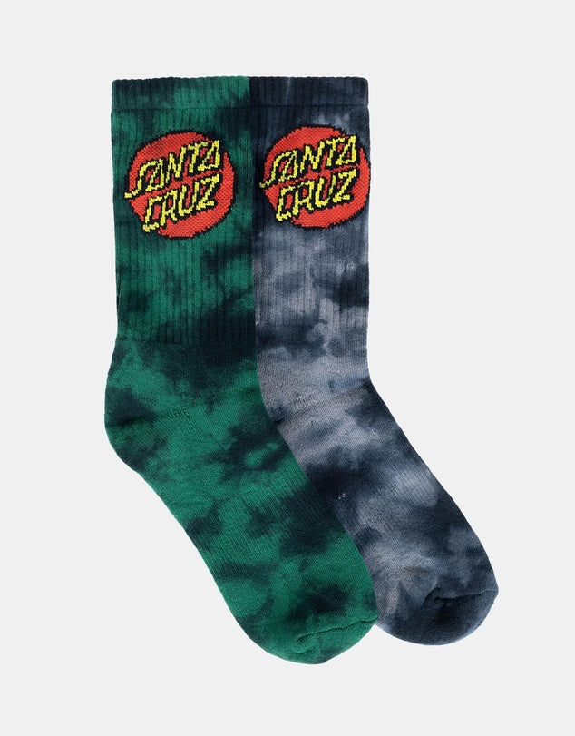 SANTA CRUZ Classic Dot Tie Dye Youth 2pk Socks - Green Tie Dye