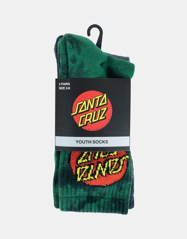 SANTA CRUZ Classic Dot Tie Dye Youth 2pk Socks - Green Tie Dye