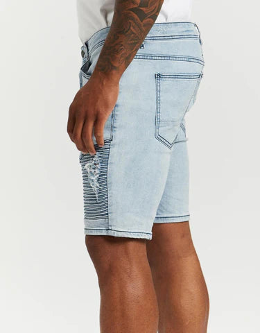 SILENT THEORY Strung Out Moto Mens Denim Shorts - Demo Blue