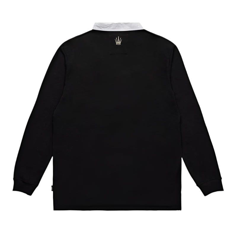 WNDRR Regal Panel Mens L/S Rugby Polo - Black