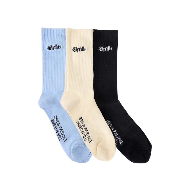THRILLS Everything In Its Place 3pk Socks - Sky Blue/Black/Tofu