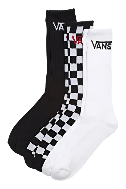 VANS Classic Crew 3pk Socks - Black/White/Checkerboard