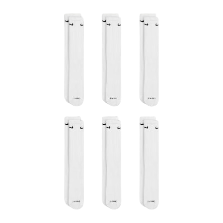 NIKE Everyday Plus Cushioned Training Crew 6pk Socks - White/Black