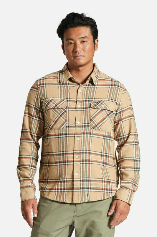 BRIXTON Bowery Mens L/S Flannel Shirt - Sand/Off White/Terracotta