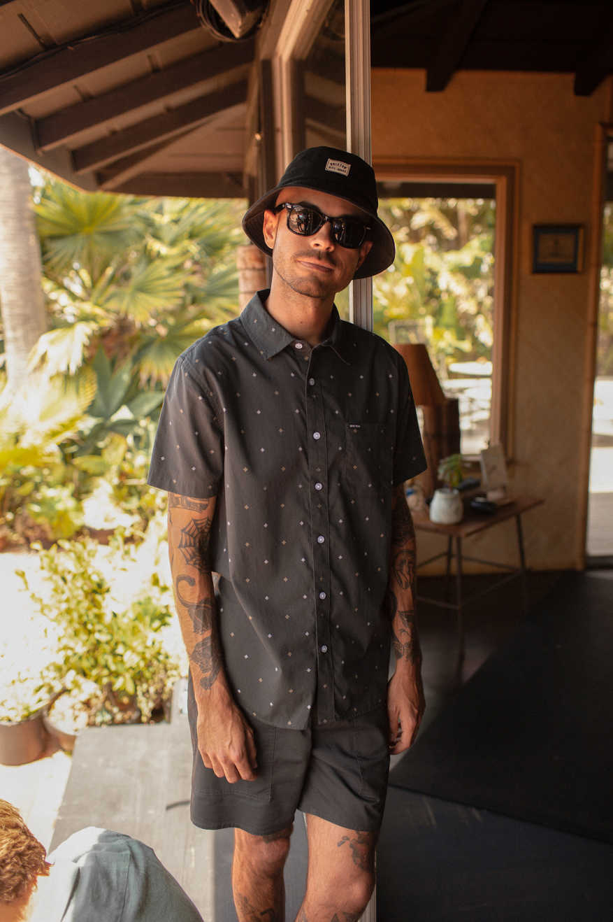 BRIXTON Charter Print Mens Woven S/S Shirt - Washed Black Pyramid